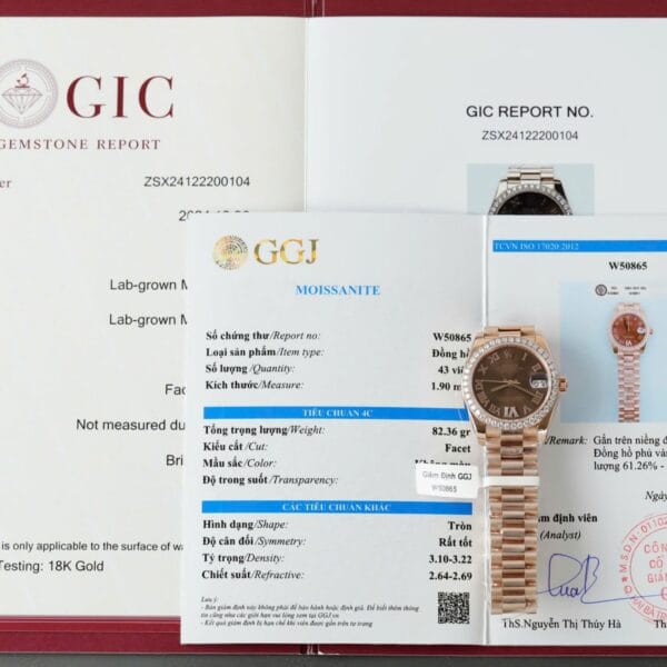 Dong Ho Nu Rolex DateJust Che Tac Dinh Moissanite Boc Vang That 18K 31mm 9 1