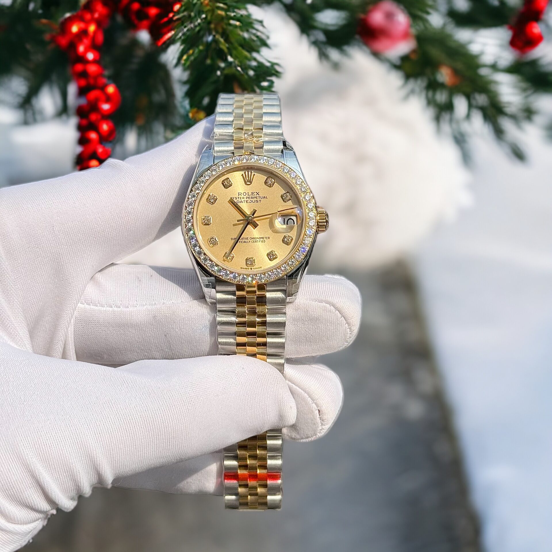 Rolex DateJust Super Clone Watch With Moissanite Diamonds Yellow Dial 31mm - Image 3