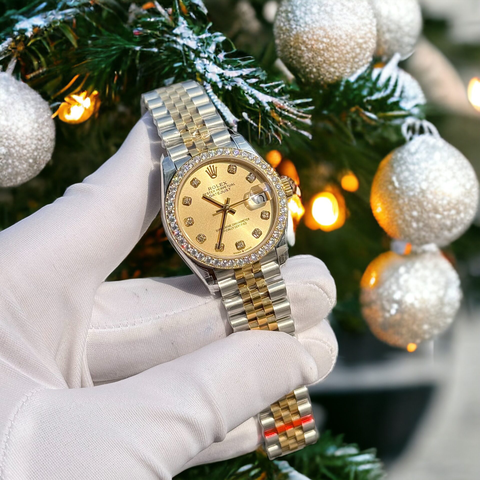 Rolex DateJust Super Clone Watch With Moissanite Diamonds Yellow Dial 31mm - Image 4