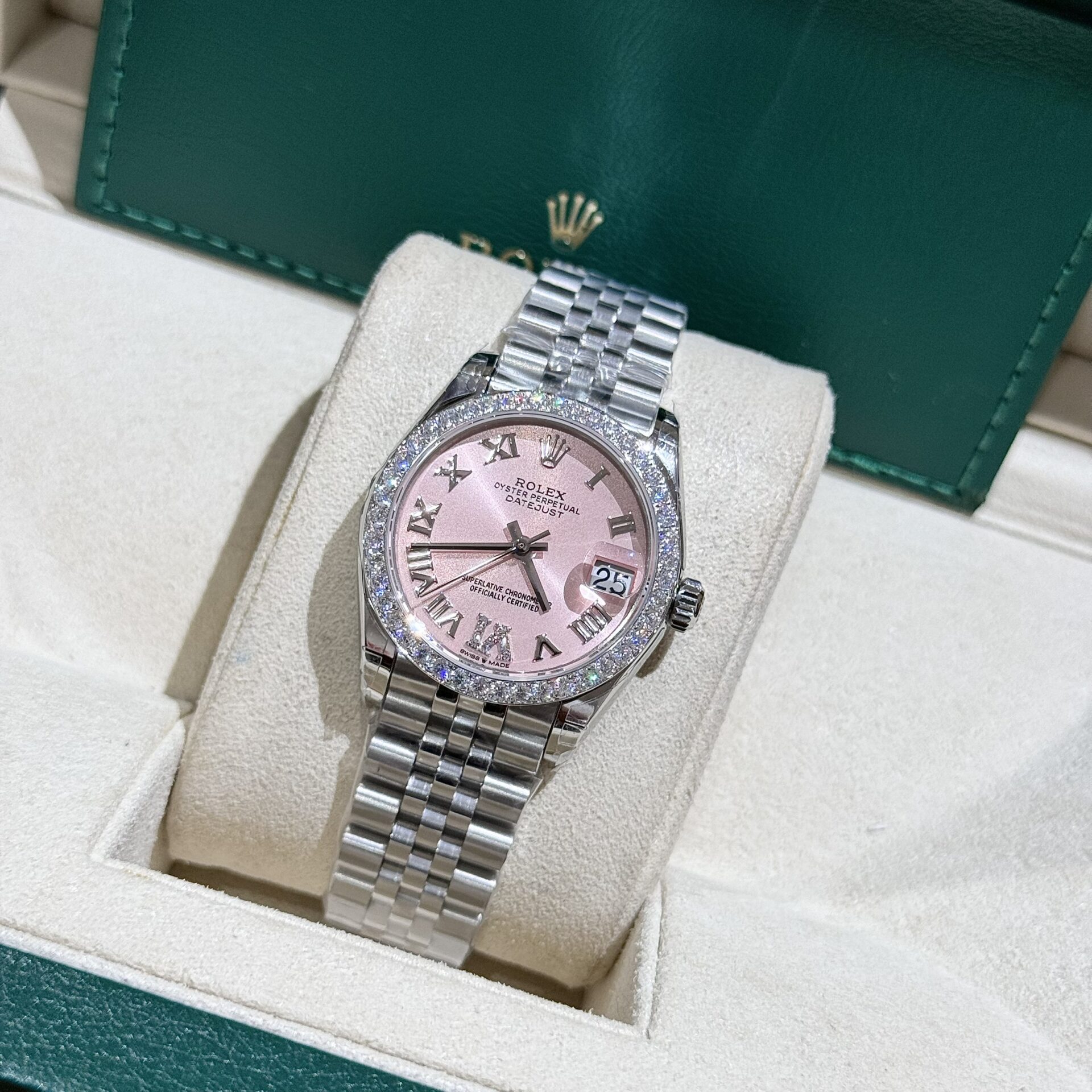 Rolex DateJust Super Clone Watch Moissanite Diamond Pink Dial 31mm - Image 5