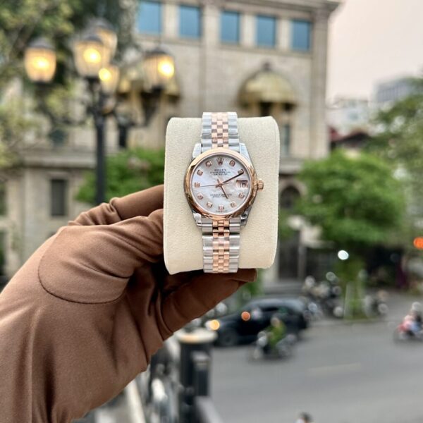 Dong Ho Nu Rolex DateJust Mat Kham Trai Mau Demi Fake Cao Cap Nhat 31mm 1 1