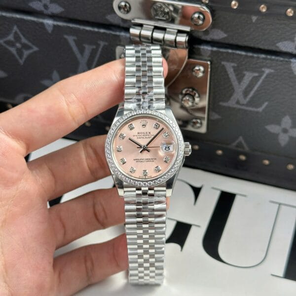 Dong Ho Nu Rolex DateJust Rep 11 Cao Cap Mat Hong Coc So Da Nha May THB 31mm 7 1