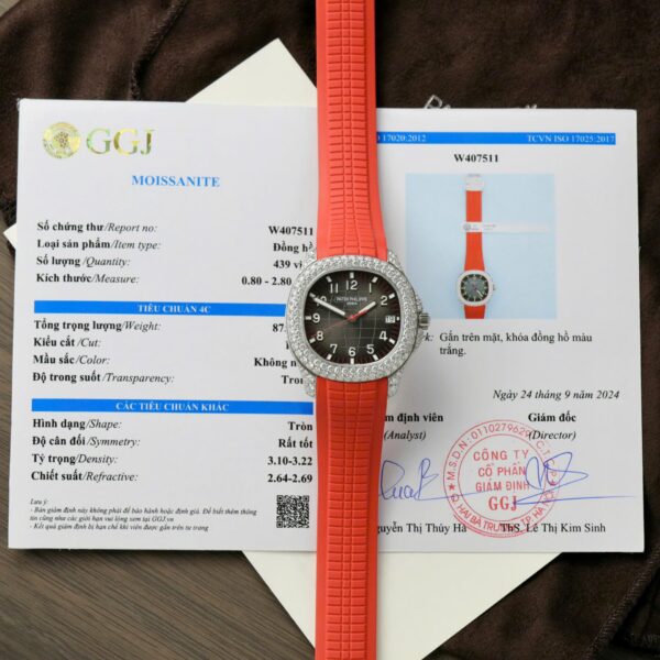 Dong Ho Patek Philippe Aquanaut 5167 Rep 11 Dinh Kim Cuong Moissanite Day Cao Su Mau Do 40mm 1 1
