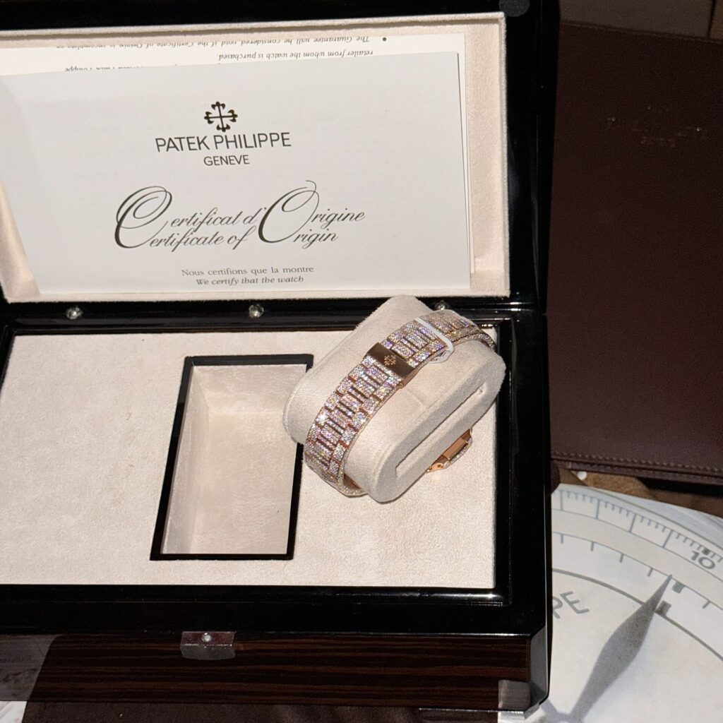 Patek Philippe Super Clone Watch Nautilus 5719 Gold Wrapped & Moissanite Diamonds Custom 40mm - Image 6