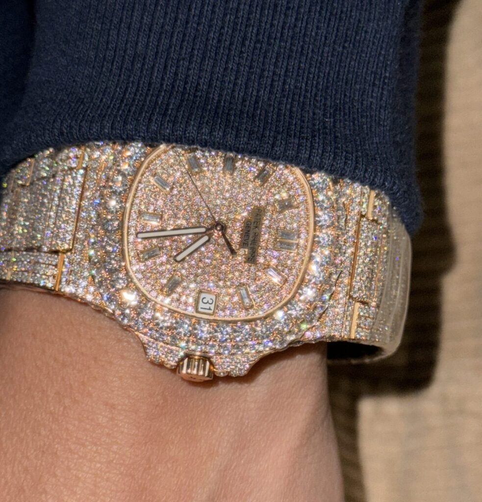 Patek Philippe Super Clone Watch Nautilus 5719 Gold Wrapped & Moissanite Diamonds Custom 40mm - Image 8