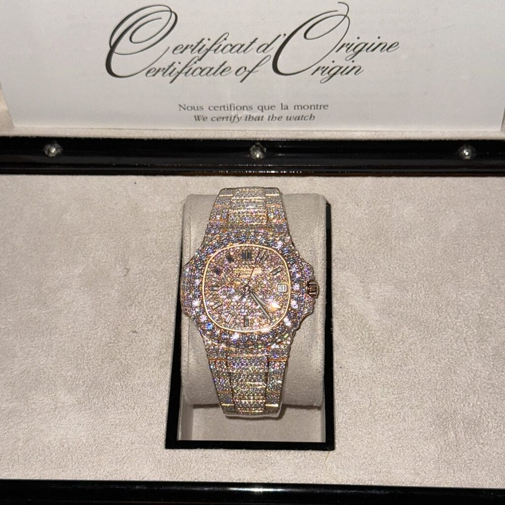 Patek Philippe Super Clone Watch Nautilus 5719 Gold Wrapped & Moissanite Diamonds Custom 40mm - Image 2