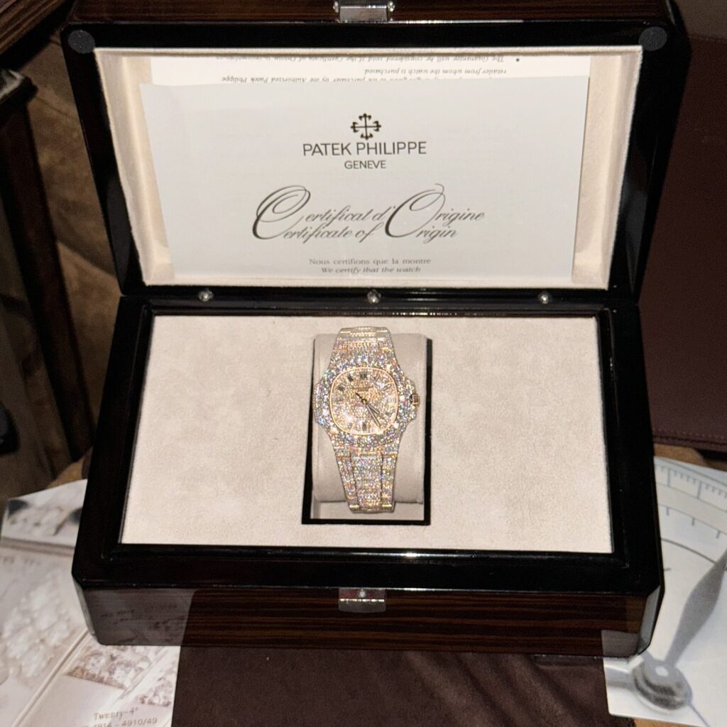 Patek Philippe Super Clone Watch Nautilus 5719 Gold Wrapped & Moissanite Diamonds Custom 40mm - Image 3