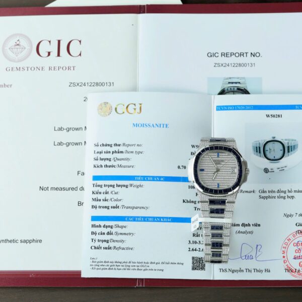 Dong Ho Patek Philippe Nautilus 5719 Che Tac Dinh Moissanite Sapphire Baguette 40mm 1 1