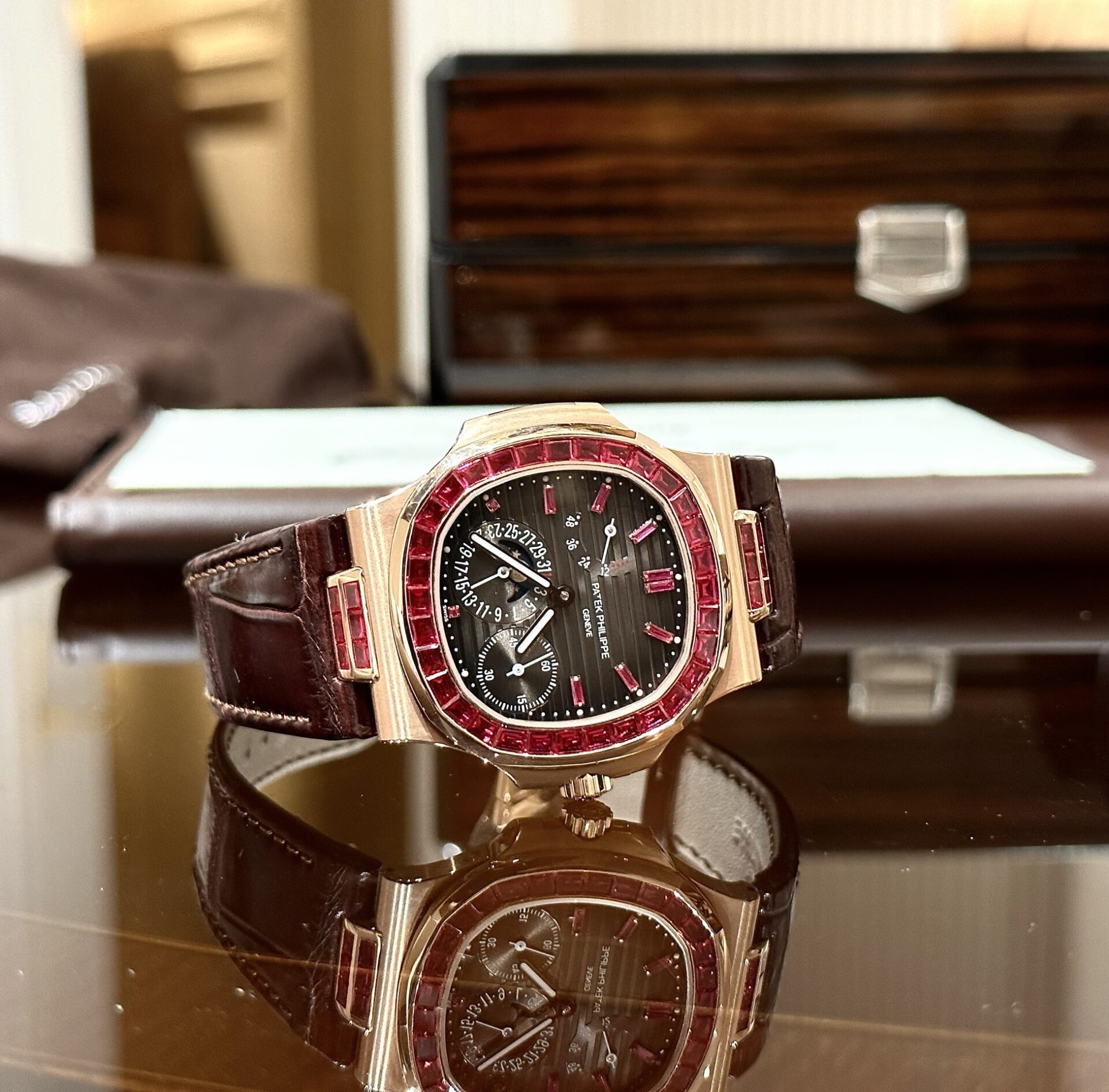 Patek Philippe Nautilus 5724 Gold Wrapped With Ruby Bezel 40mm Super Clone