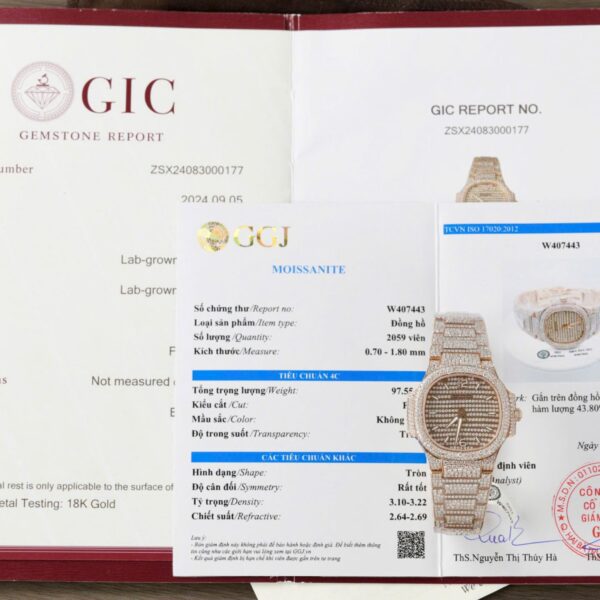 Dong Ho Patek Philippe Nautilus 7118 Che Tac Boc Vang Dinh Kim Cuong Moissanite 35 10 1