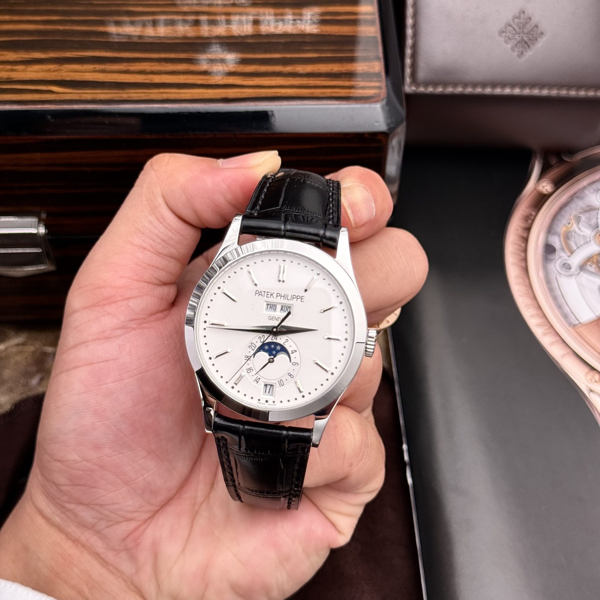 Patek Philippe Super Clone Watch Complications 5396G White Dial Leather Strap 38.5mm - Image 3