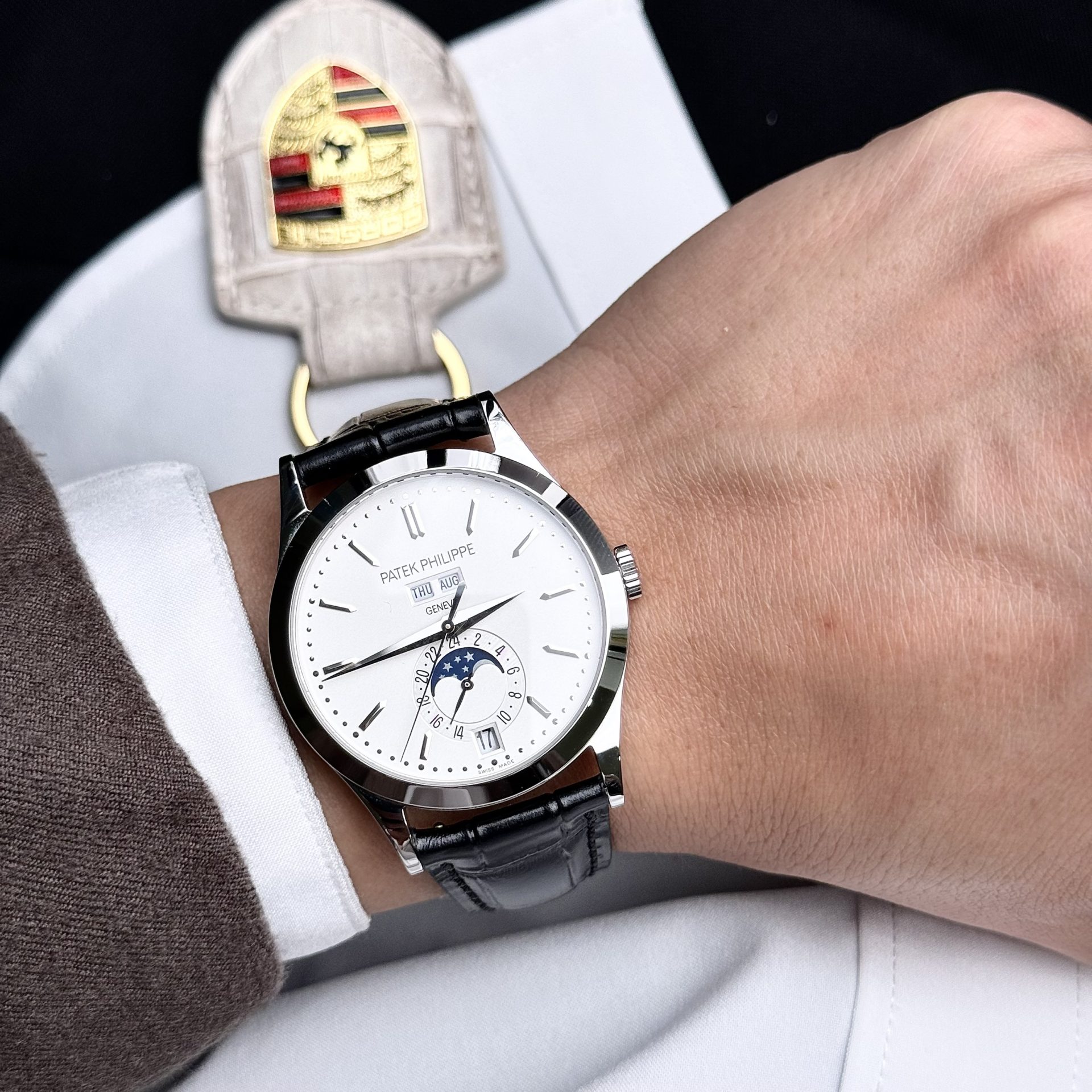 Patek Philippe Super Clone Watch Complications 5396G White Dial Leather Strap 38.5mm - Image 7