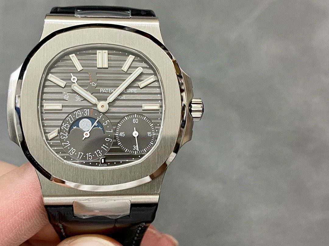 Patek Philippe Super Clone Watch Nautilus 5712 Gray Dial Leather Strap PPF 40mm - Image 2