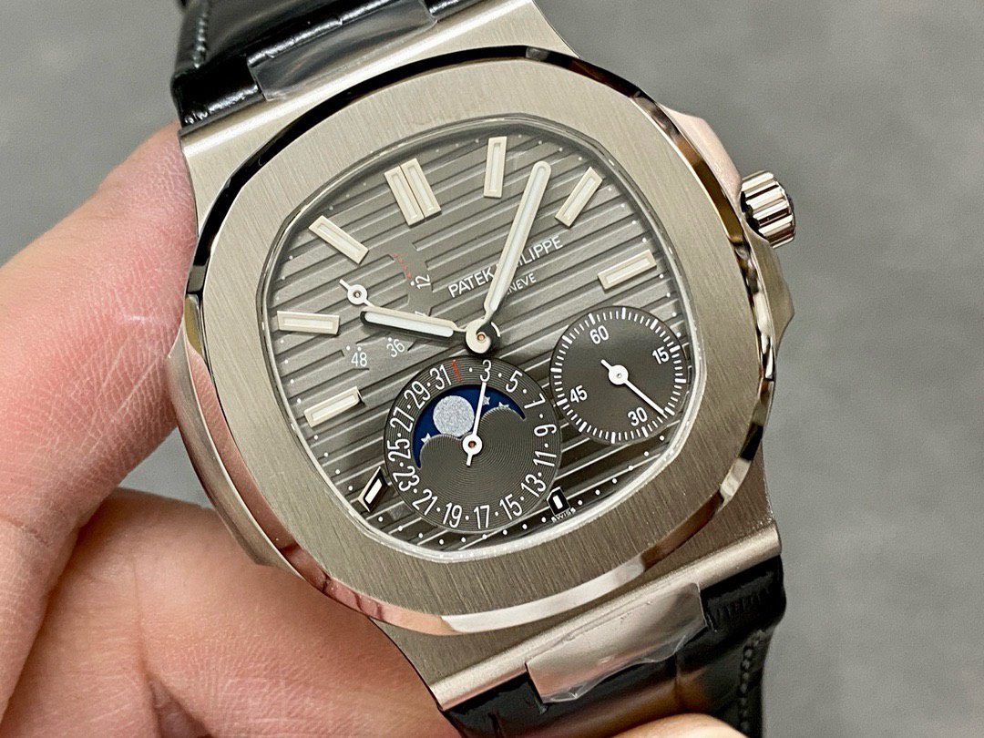 Patek Philippe Super Clone Watch Nautilus 5712 Gray Dial Leather Strap PPF 40mm - Image 3