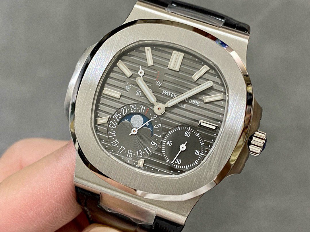Patek Philippe Super Clone Watch Nautilus 5712 Gray Dial Leather Strap PPF 40mm - Image 4
