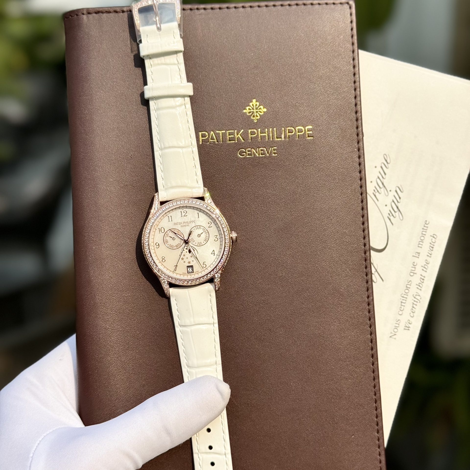 Patek Philippe Super Clone Watch Complications 4947R White Leather Strap 38mm