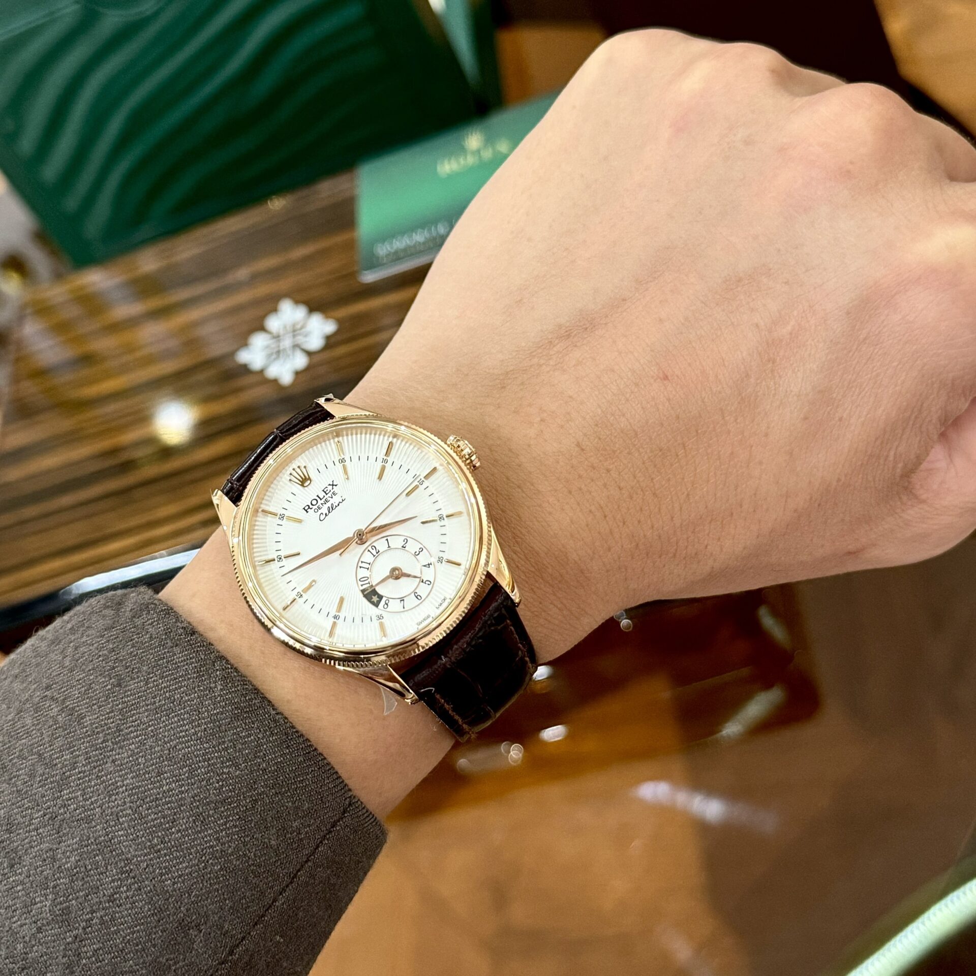 Rolex Cellini 50525 Super Clone Watch Rose Gold Brown Strap 39mm - Image 7