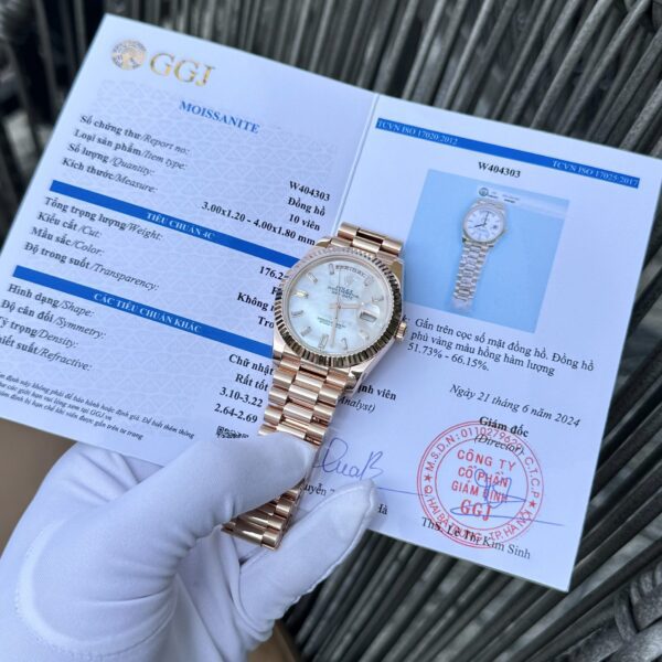 Dong Ho Rolex Che Tac Boc Vang Hong Mat Xa Cu Moissanite Day Date GM Factory 40mm 1 1