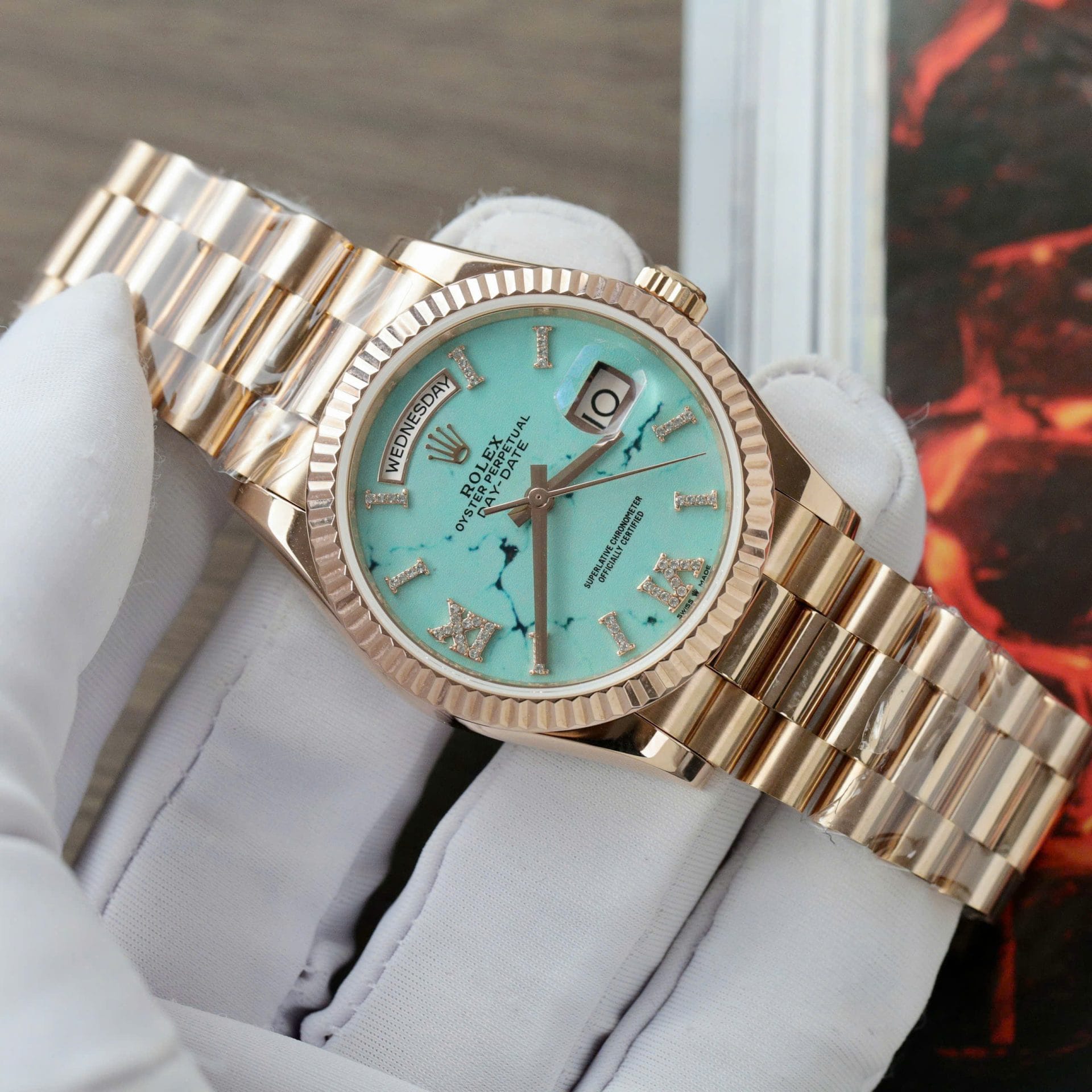 Rolex Super Clone Day-Date 128238 Dial Turquoise Gold Wrapped 36mm - Image 3