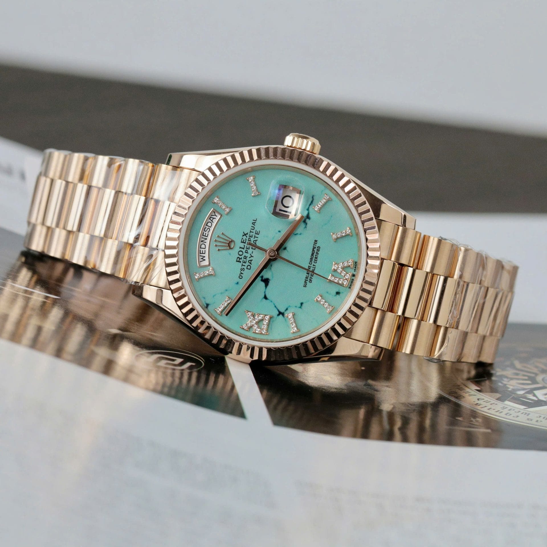 Rolex Super Clone Day-Date 128238 Dial Turquoise Gold Wrapped 36mm - Image 4