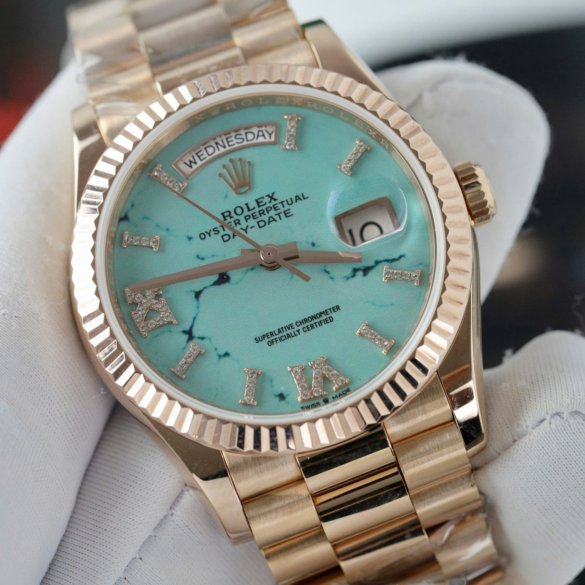 Rolex Super Clone Day-Date 128238 Dial Turquoise Gold Wrapped 36mm - Image 5