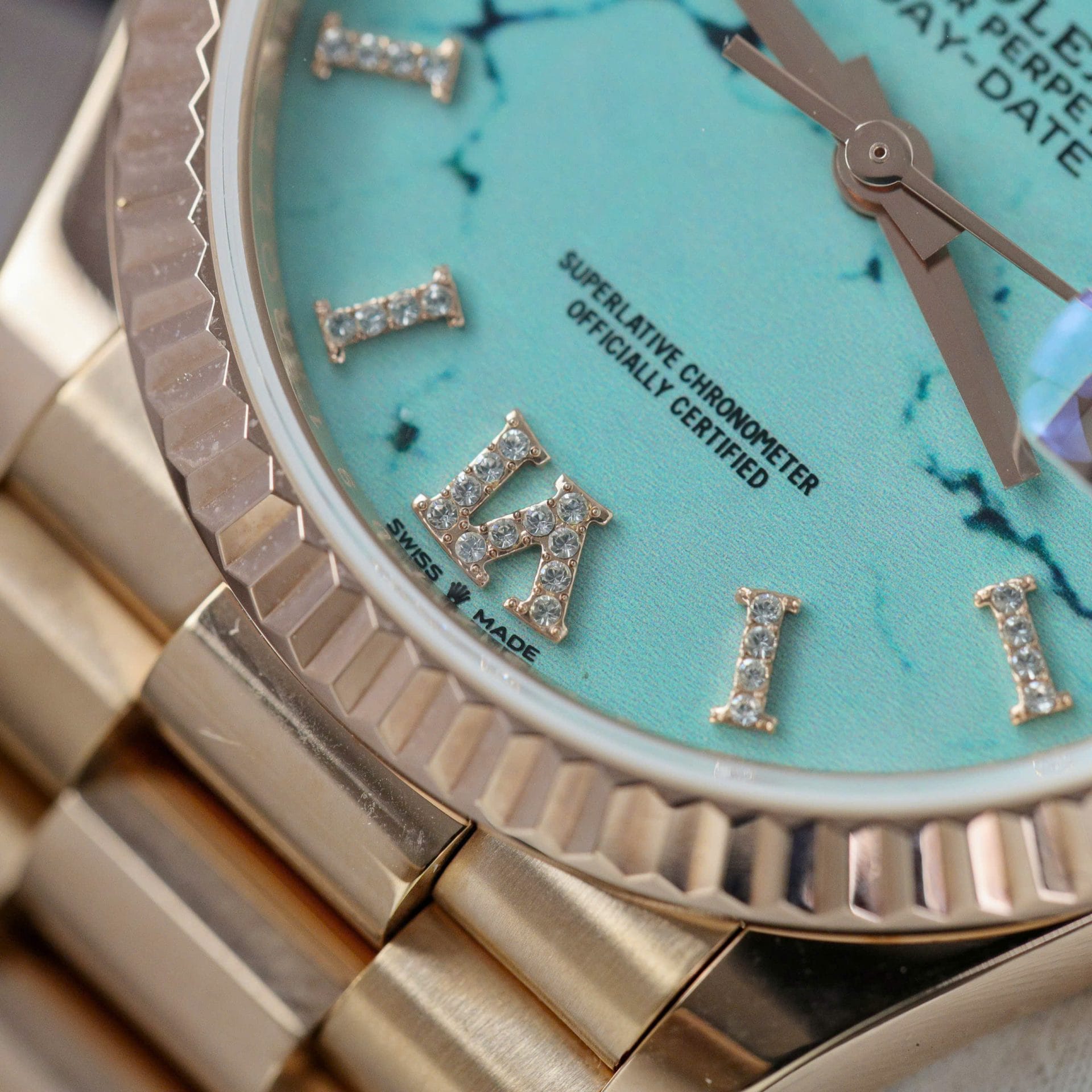 Rolex Super Clone Day-Date 128238 Dial Turquoise Gold Wrapped 36mm - Image 7