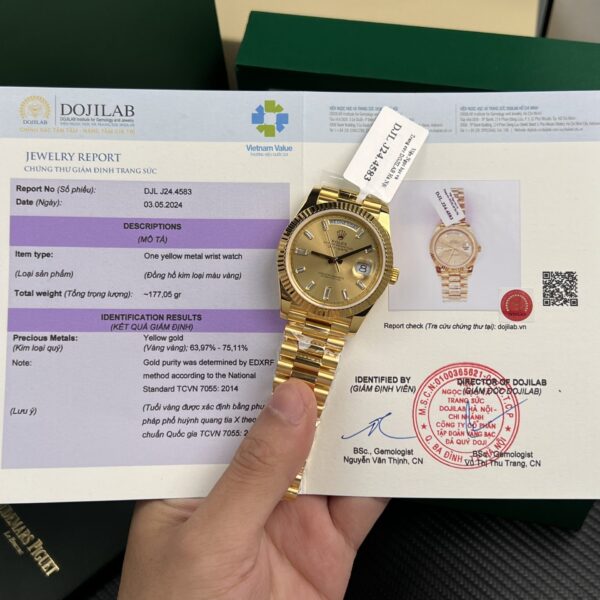 Dong Ho Rolex Che Tac Day Date Coc So Da Baguette Boc Vang That Trong Luong 177gram GM Factory 40mm 3 1