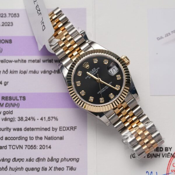 Dong Ho Rolex DateJust Boc Vang Mat So Den Coc Dinh Da 31mm 4 scaled 1