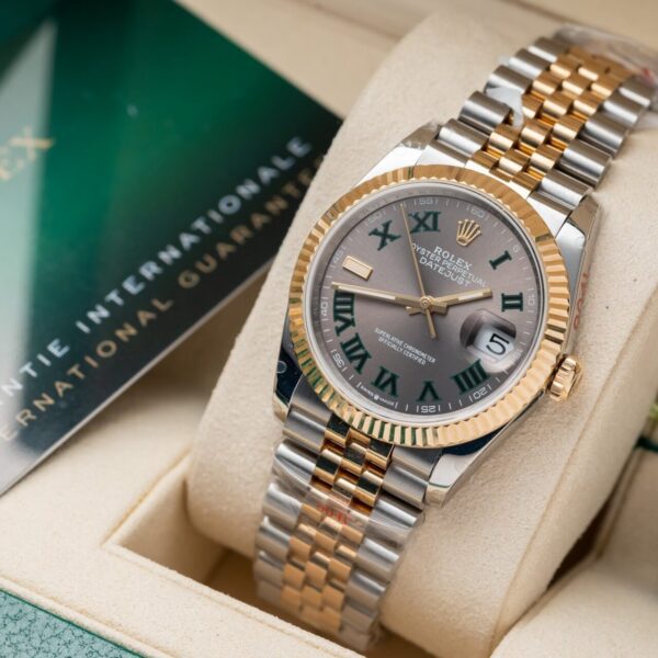 Dong Ho Rolex DateJust Boc Vang Vang Mat Wimbledon Nha May GM 36mm 2 1