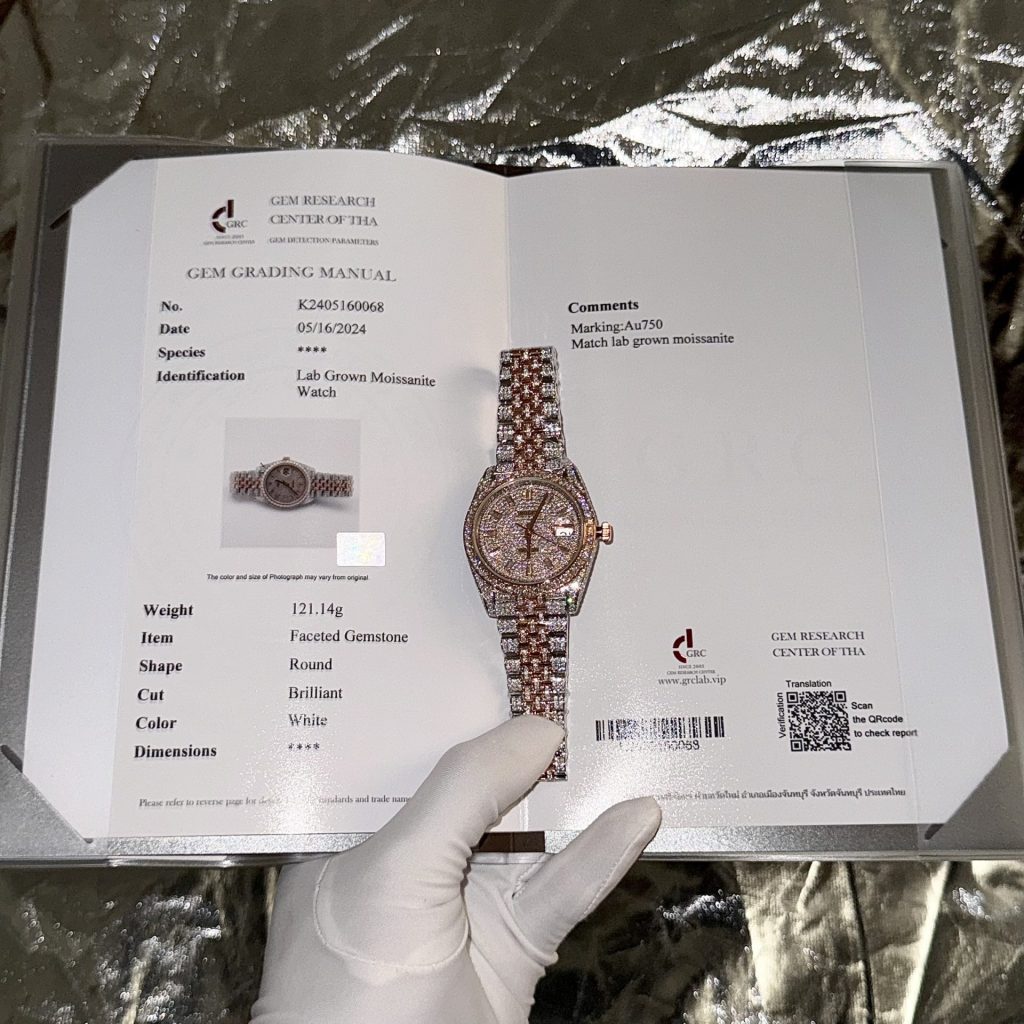 Rolex Super Clone 1:1 Watch DateJust With Full Diamond Moissanite Hong Kong 41mm - Image 7