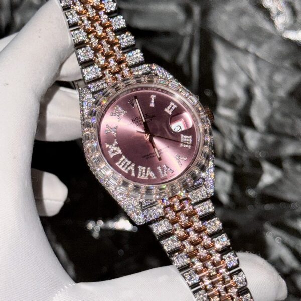Dong Ho Rolex DateJust Che Tac Kim Cuong Moissanite Mat So Hong 41mm 4 1