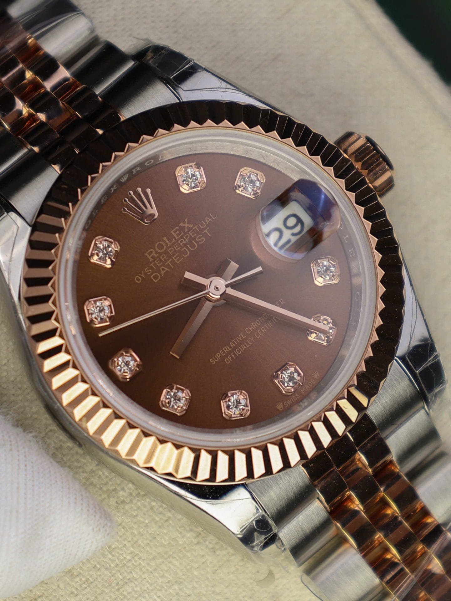 Rolex DateJust Lady Super Clone Watch Custom Gold Wrapped Chocolate Dial GM Factory 28mm - Image 5