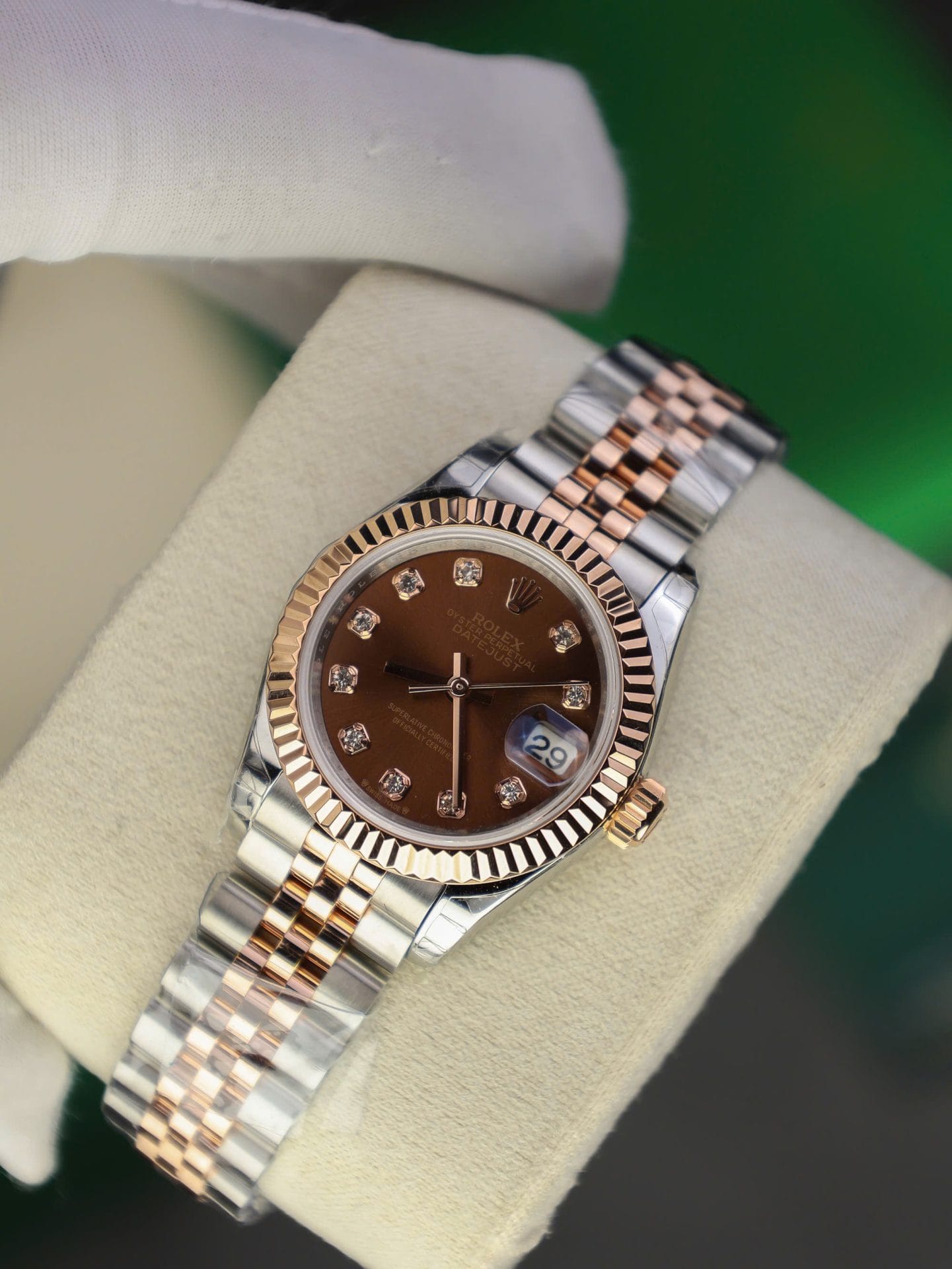 Rolex DateJust Lady Super Clone Watch Custom Gold Wrapped Chocolate Dial GM Factory 28mm - Image 3