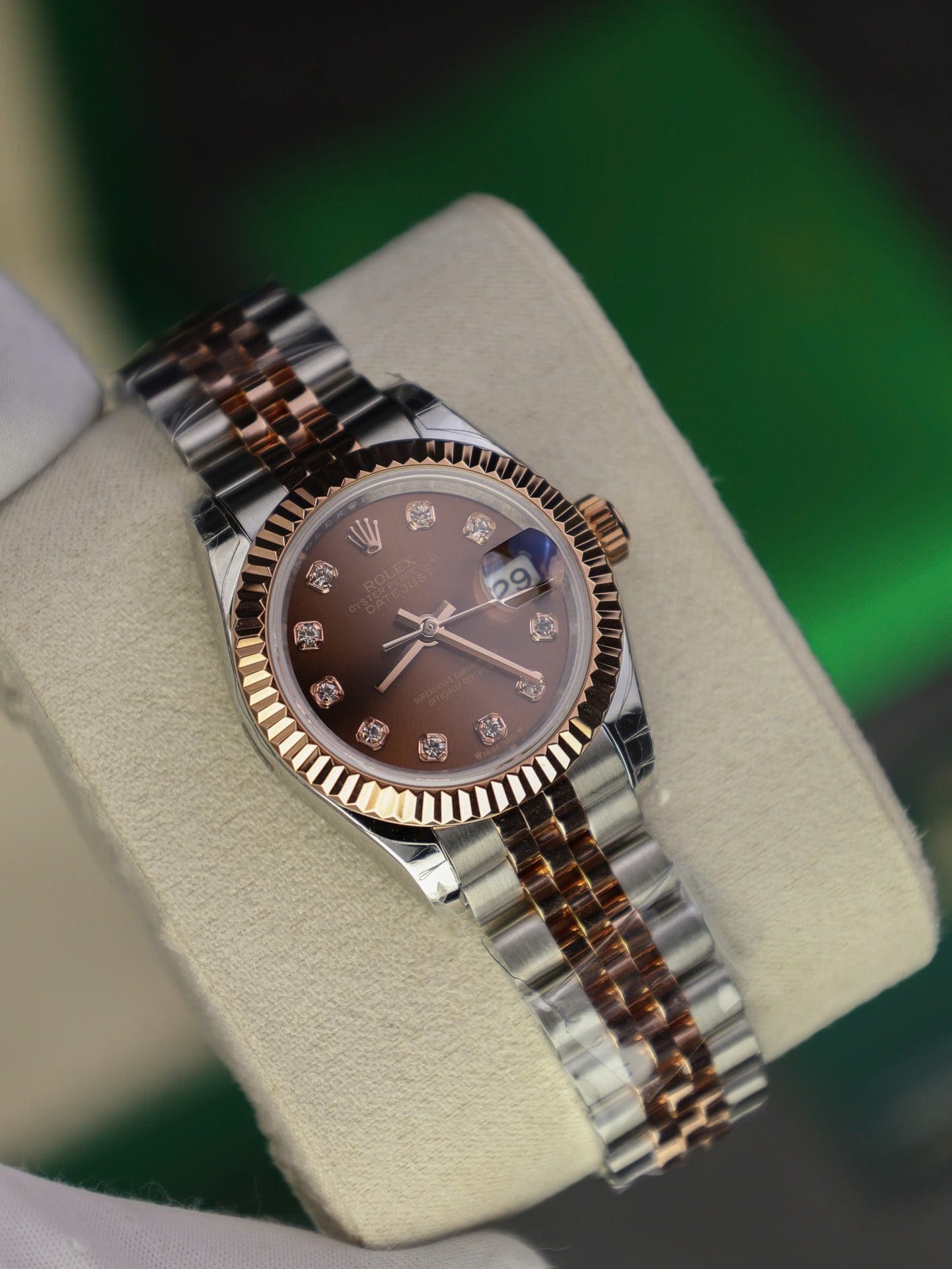 Rolex DateJust Lady Super Clone Watch Custom Gold Wrapped Chocolate Dial GM Factory 28mm - Image 4