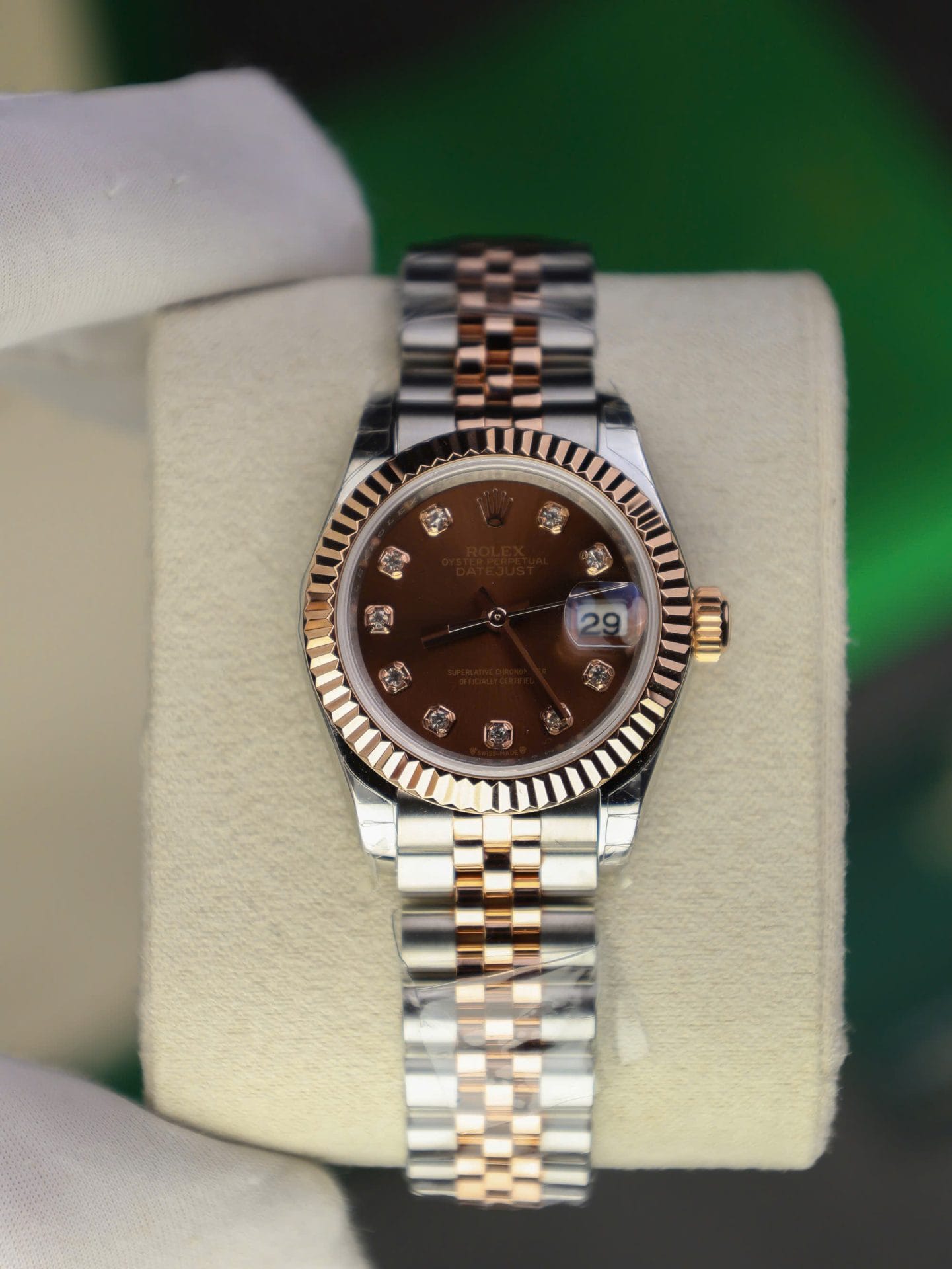 Rolex DateJust Lady Super Clone Watch Custom Gold Wrapped Chocolate Dial GM Factory 28mm - Image 2
