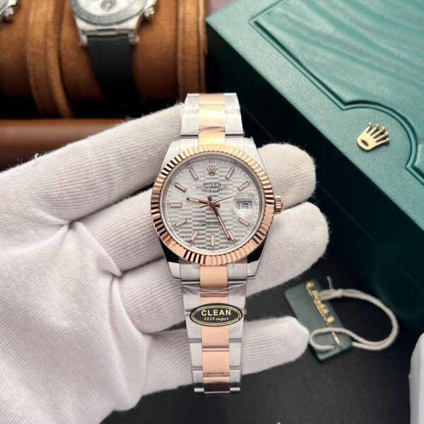 Dong Ho Rolex DateJust Mat Nep Gap Mau Bac Day Oyster Clean 41mm 2 1