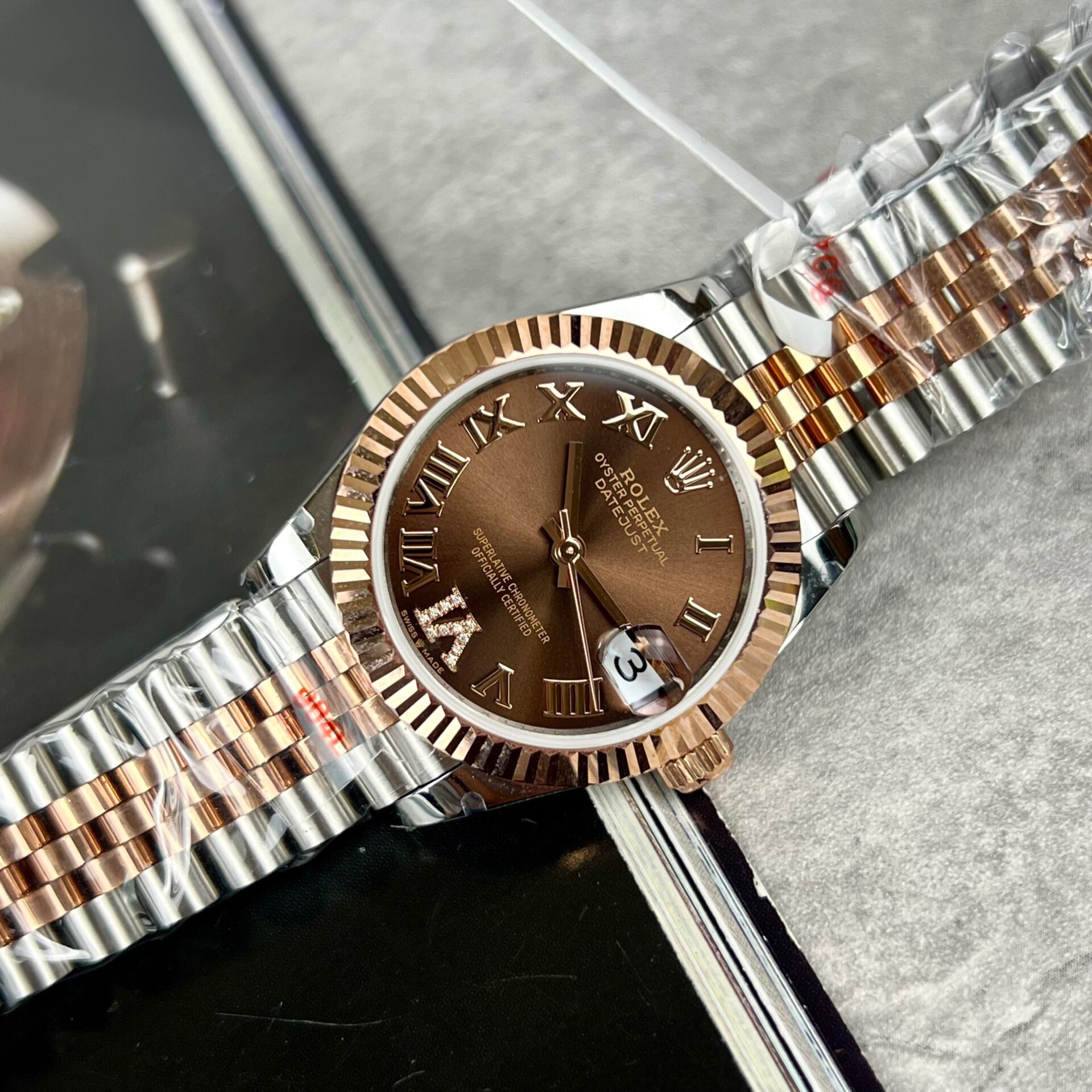 Rolex DateJust Super Clone Watch Gold Wrapped Chocolate Dial GM 31mm - Image 2