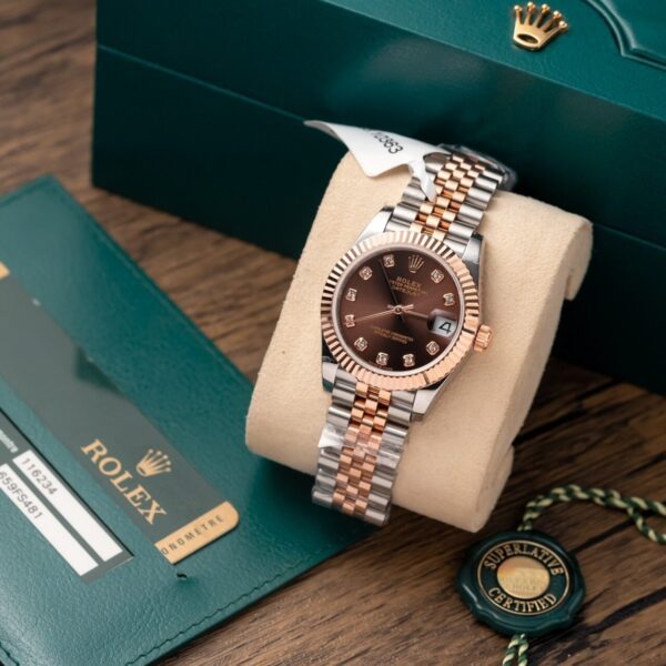 Dong Ho Rolex DateJust Nu Boc Vang Mat Chocolate Rep 11 31mm 2 1
