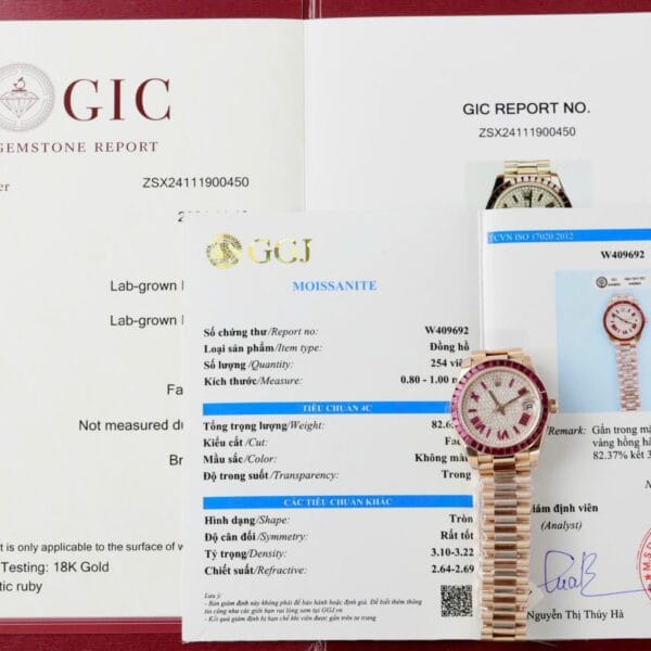 Dong Ho Rolex DateJust Nu Che Tac Boc Vang That Ruby Baguette Moissanite 31mm 8 1