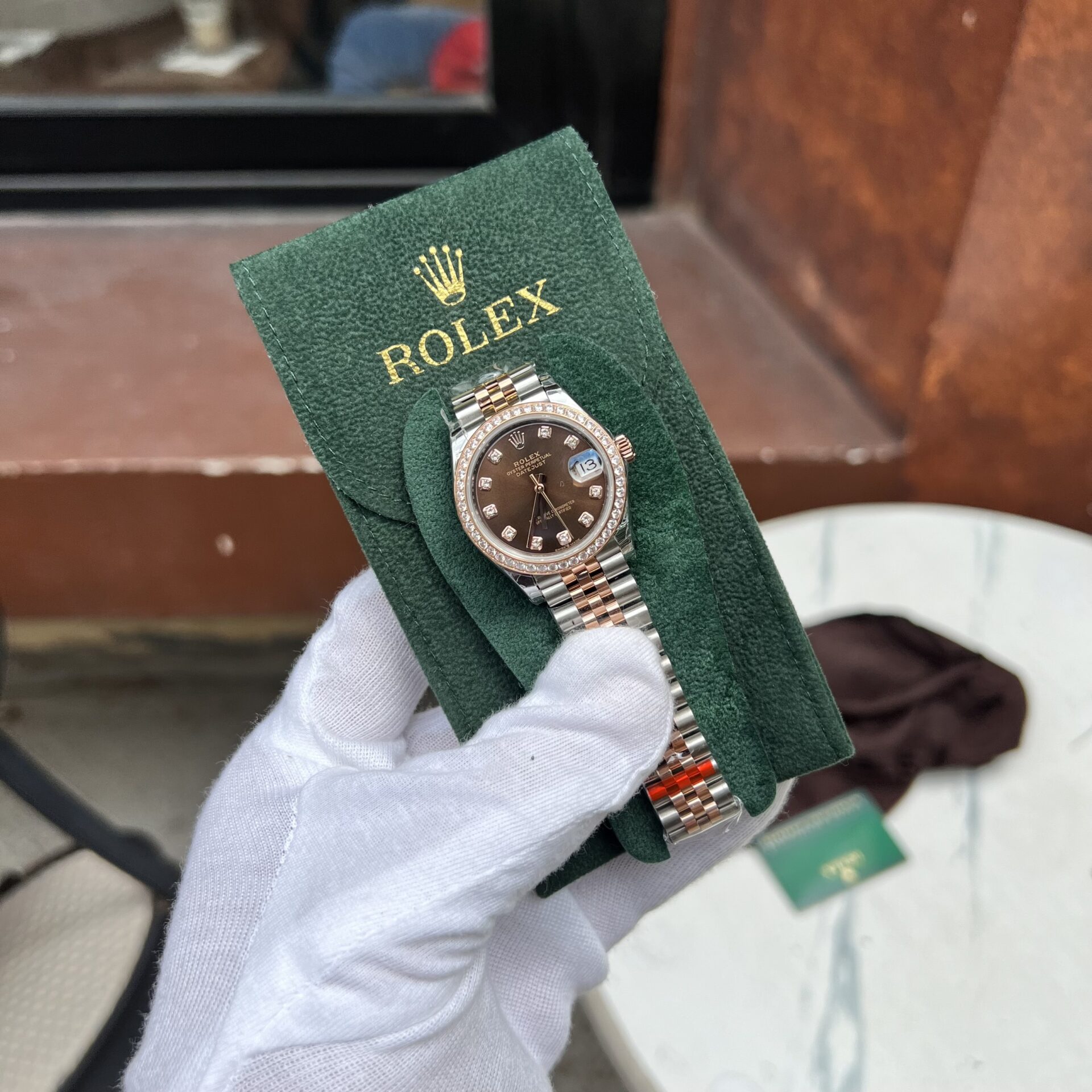 Rolex DateJust Women’s Replica Watch Chocolate Dial Diamond Bezel EW Factory 31mm - Image 2