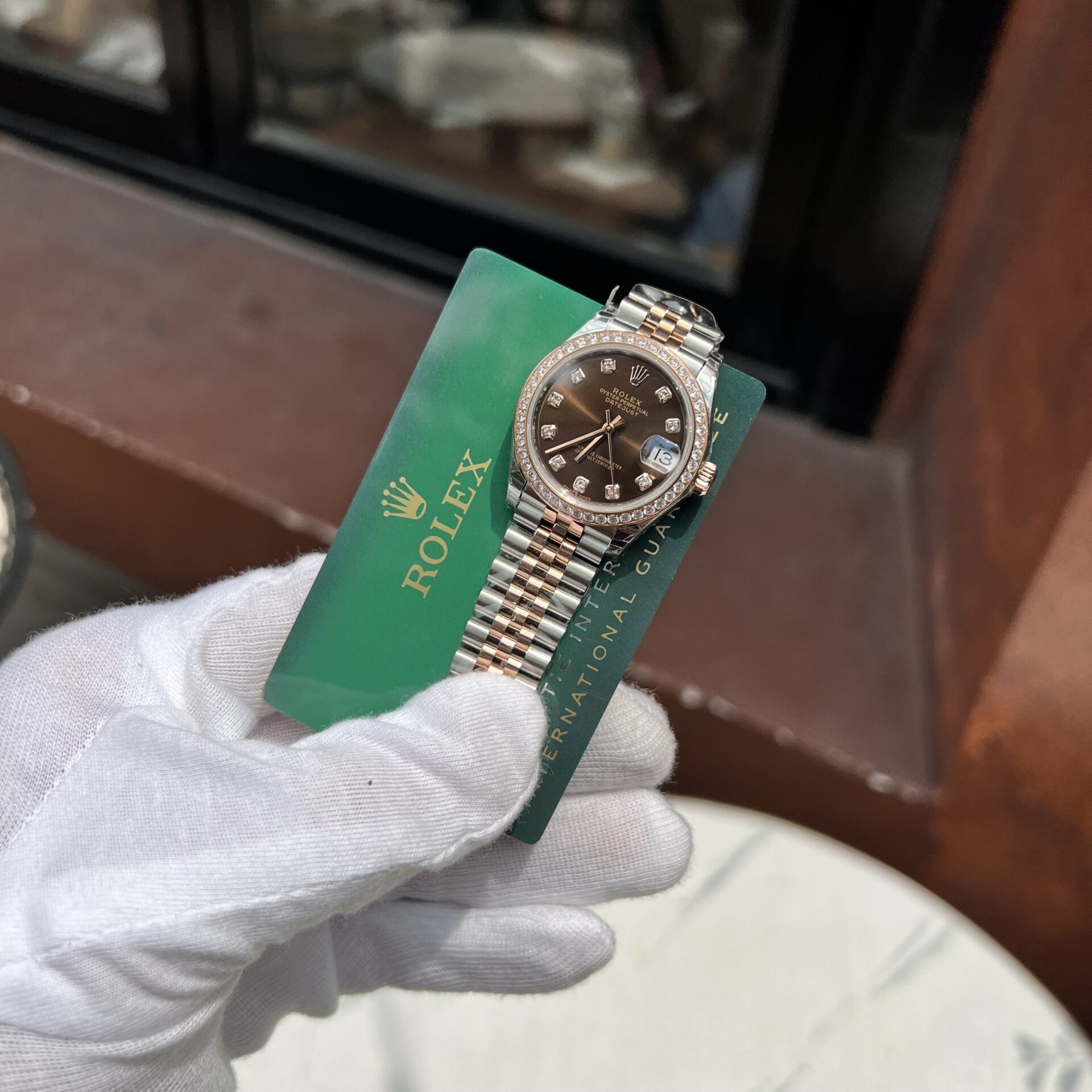 Rolex DateJust Women’s Replica Watch Chocolate Dial Diamond Bezel EW Factory 31mm - Image 3