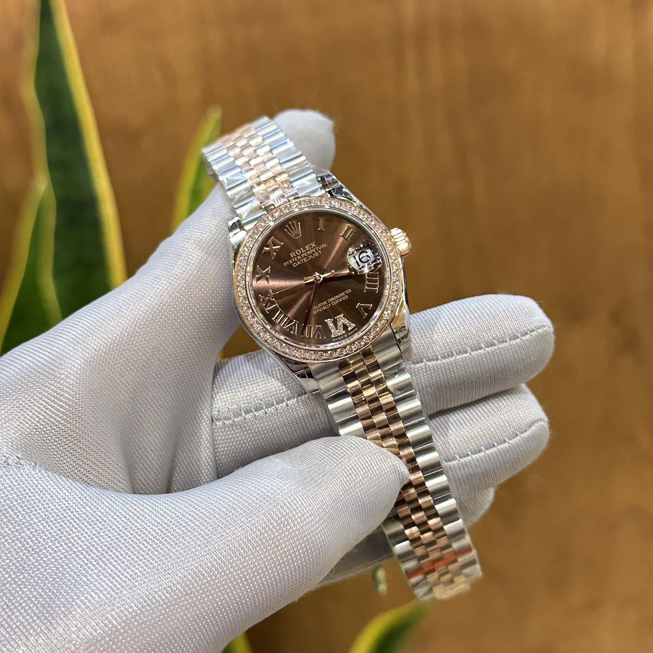 Rolex DateJust Women’s Super Clone With Diamonds Chocolate Dial 31mm