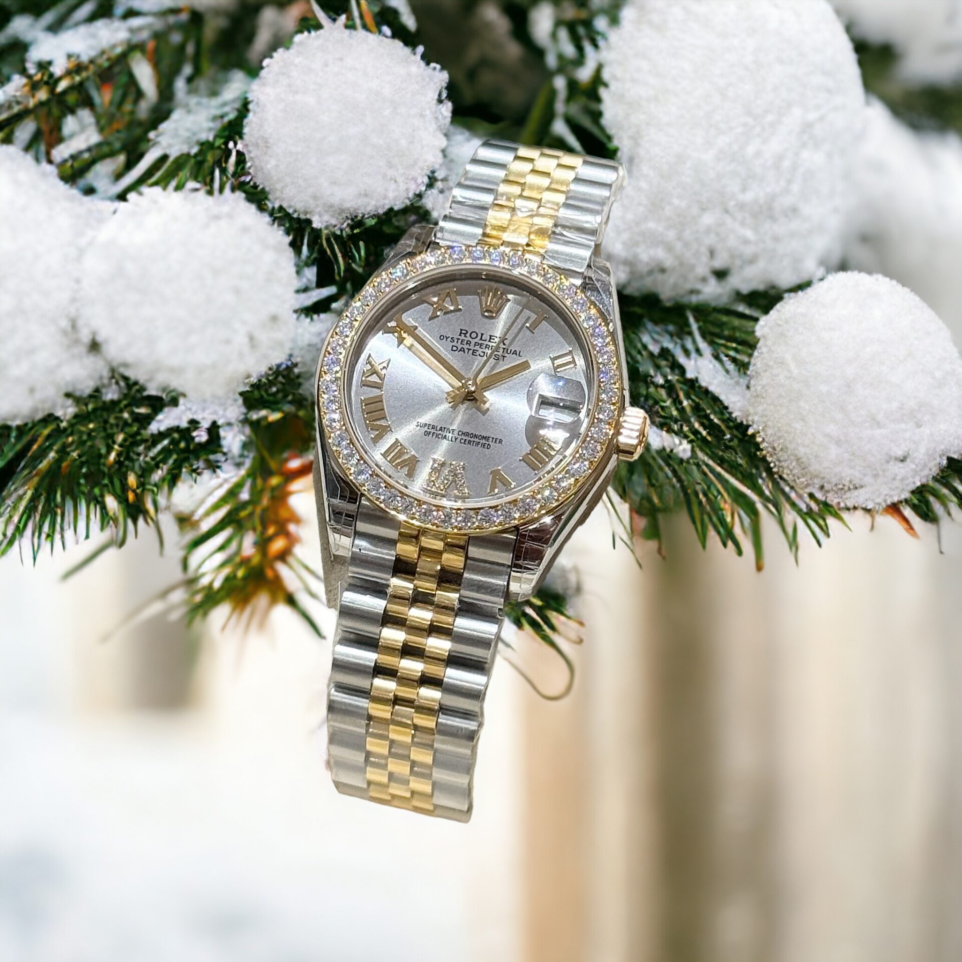 Rolex DateJust Super Clone Watch With Moissanite Diamonds Demi Gold 31mm - Image 5