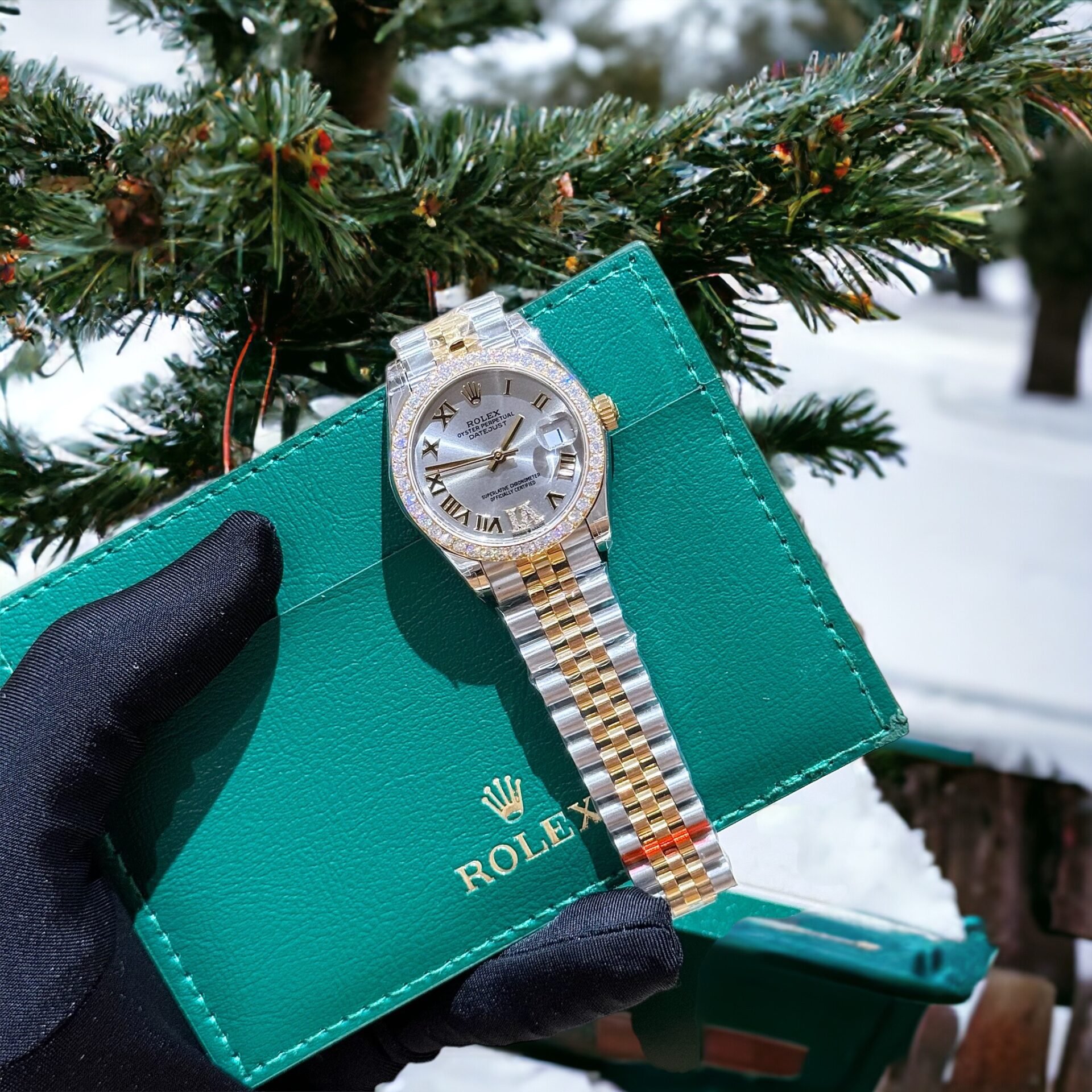 Rolex DateJust Super Clone Watch With Moissanite Diamonds Demi Gold 31mm - Image 2