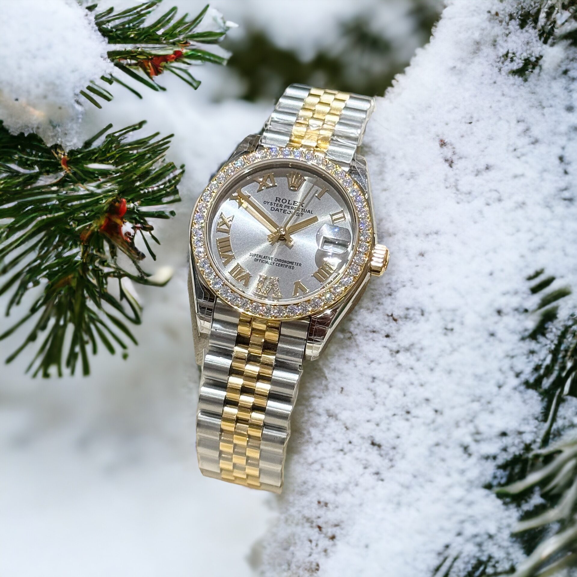 Rolex DateJust Super Clone Watch With Moissanite Diamonds Demi Gold 31mm - Image 3