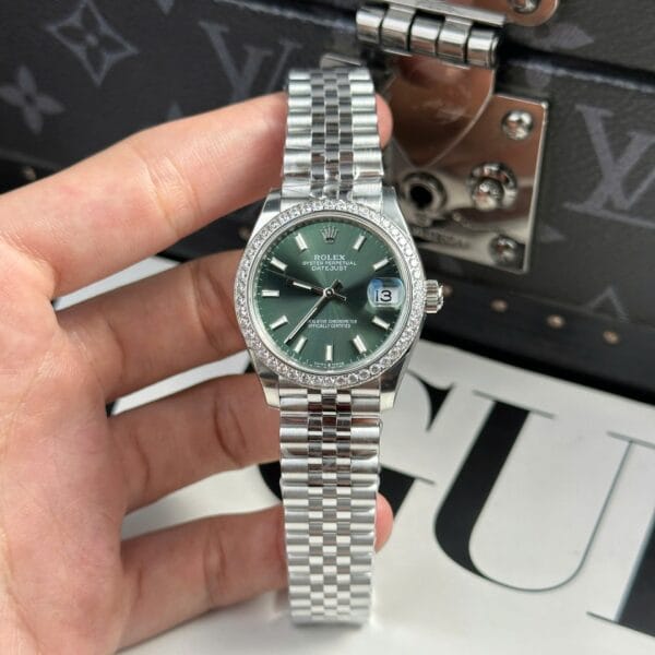 Dong Ho Rolex DateJust Replica 11 Mat Xanh La Cay Coc So Da Quang Nha May THB 31mm 6 1