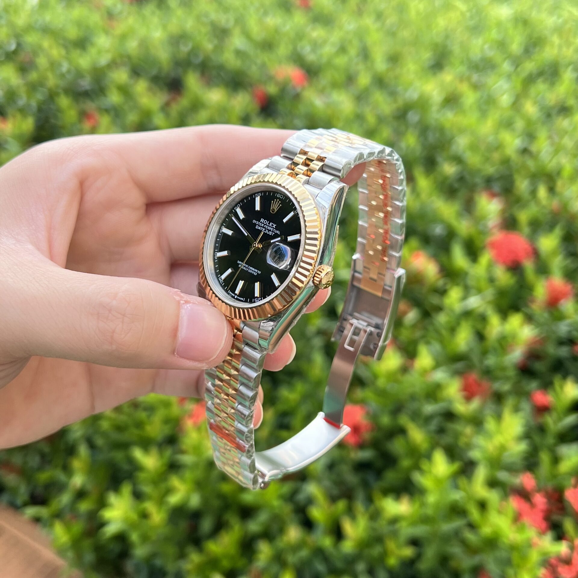 Rolex DateJust Replica 1:1 Watch Demi Black Dial EW Factory 41mm - Image 4