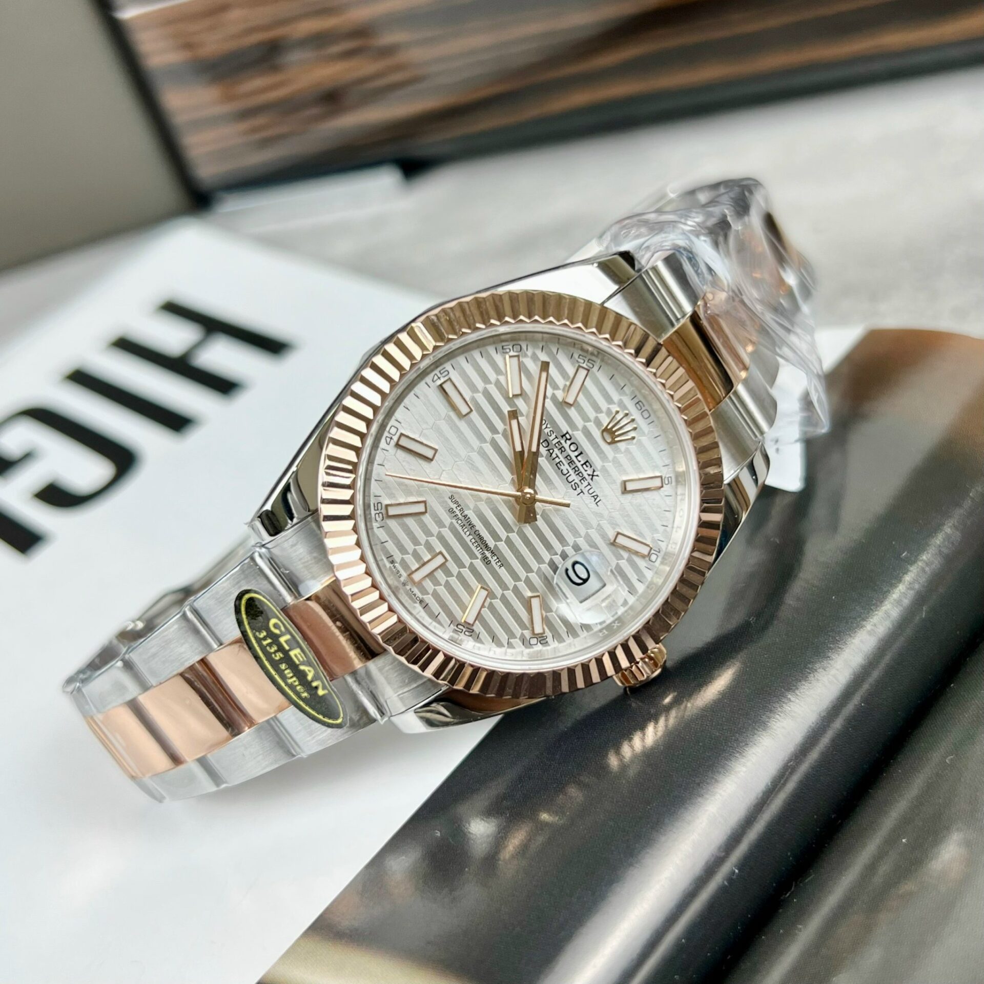 Rolex Datejust 126331 Super Clone Watch Gold Wrapped Oyster Strap Clean Factory 41mm - Image 3