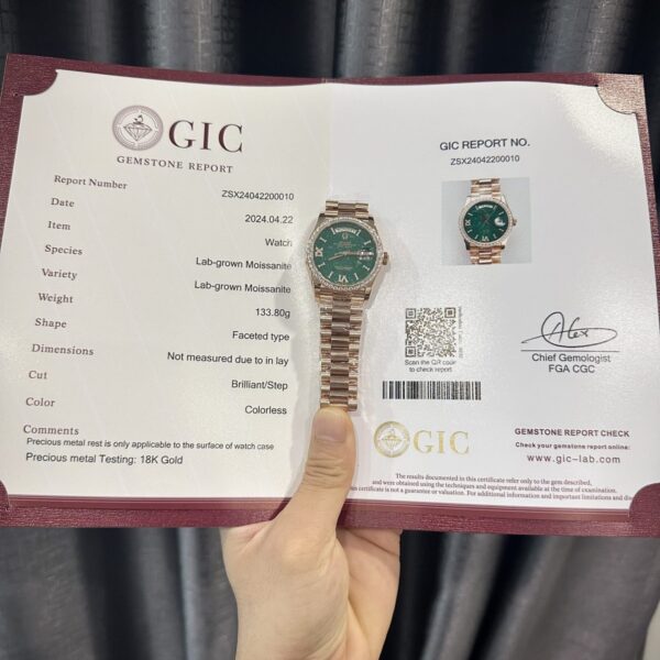 Dong Ho Rolex Day Date 128235 Boc Vang 18K Dinh Moissanite Mat So Da Turquoise 36mm 2 1