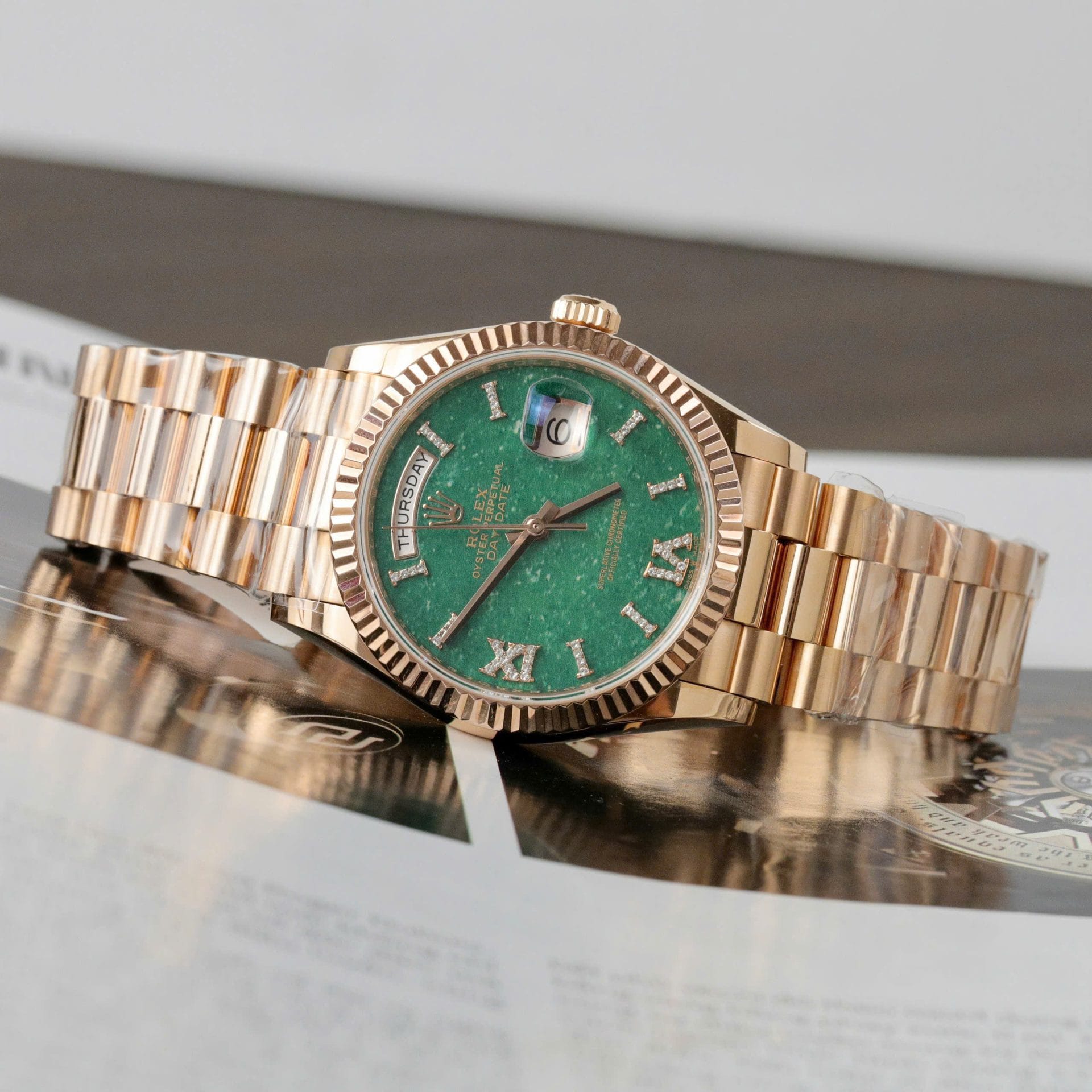 Rolex Day-Date 128235 Dial Aventurine Super Clone Watch Custom Gold Wrapped 36mm - Image 5
